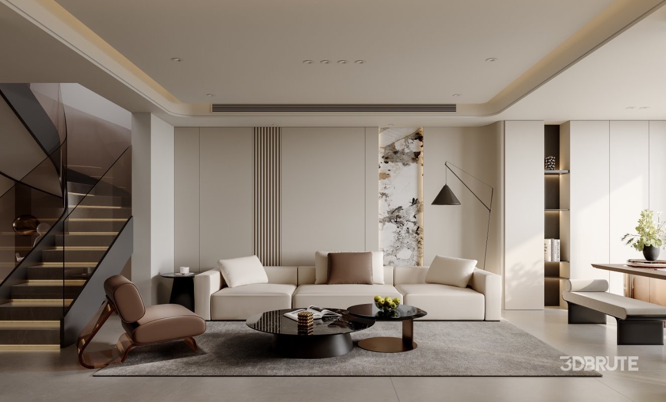 Modern living room and dining room interior scene Image 1