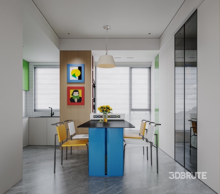 Modern living room and dining room interior scene Image 5