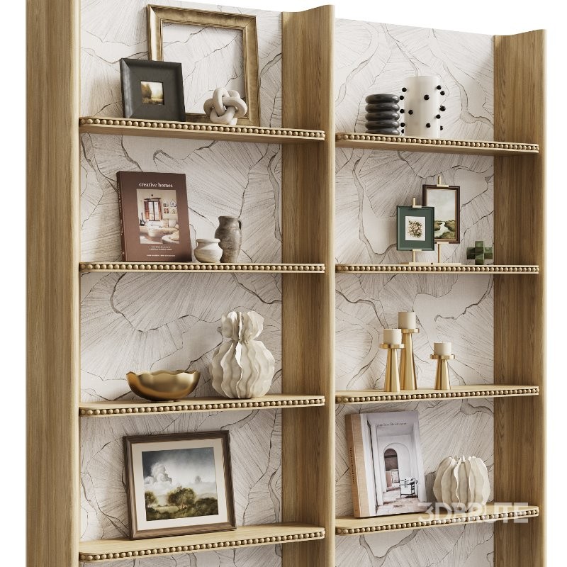 Wooden wall shelf unit with decor Image 2