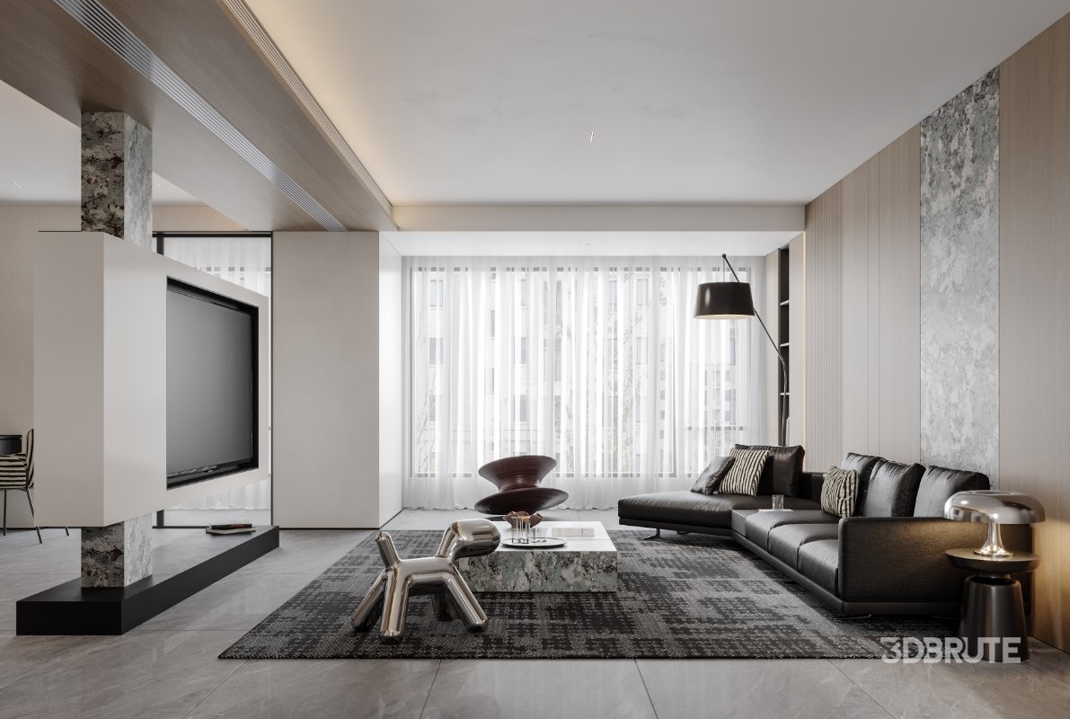 Modern living room and dining room interior scene Image 7