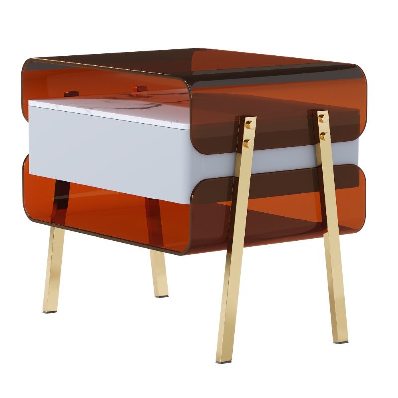 brown nightstand with lighting and wireless charging station Image 1