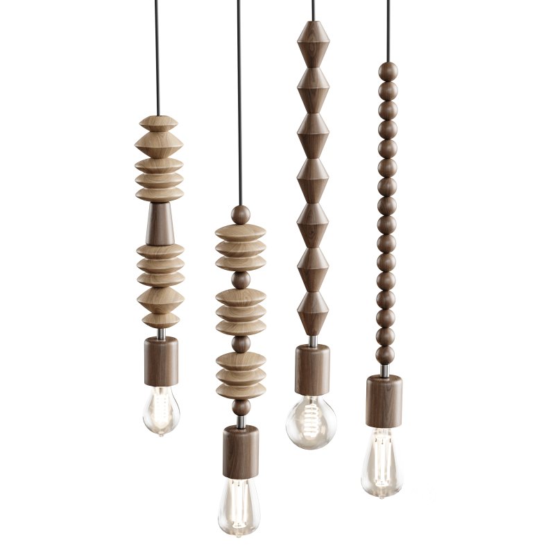 Nordic Wooden Geometric Beads Pendant Lamp Image 5
