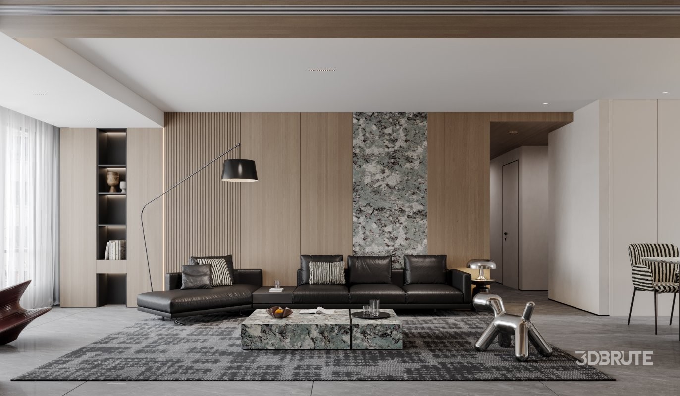 Modern living room and dining room interior scene Image 1