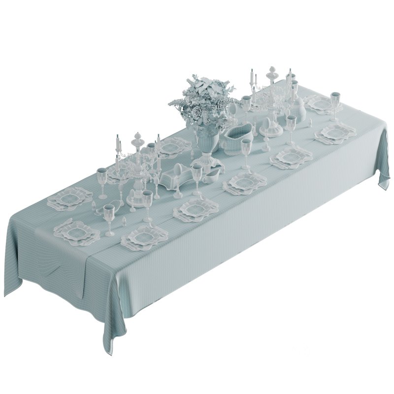 Luxury Pink & Gold Dining Table Decor Wedding Banquet 3D Model Image 7