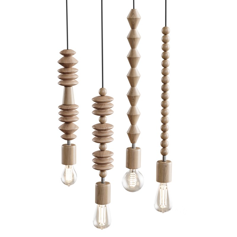 Nordic Wooden Geometric Beads Pendant Lamp Image 2
