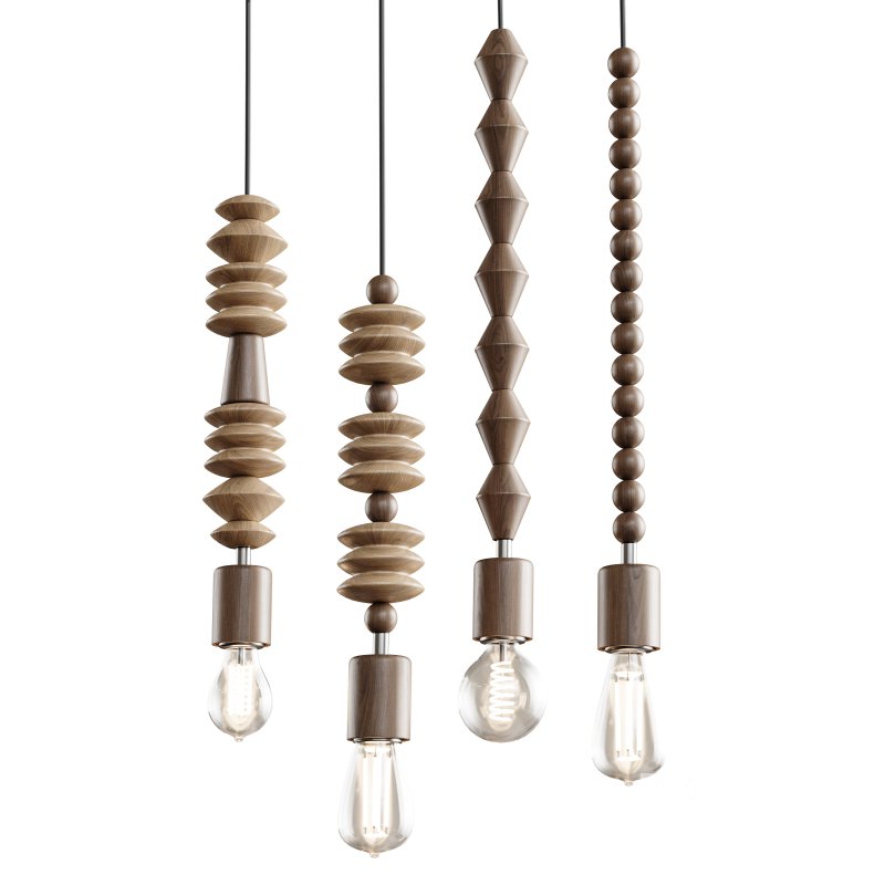 Nordic Wooden Geometric Beads Pendant Lamp Image 1