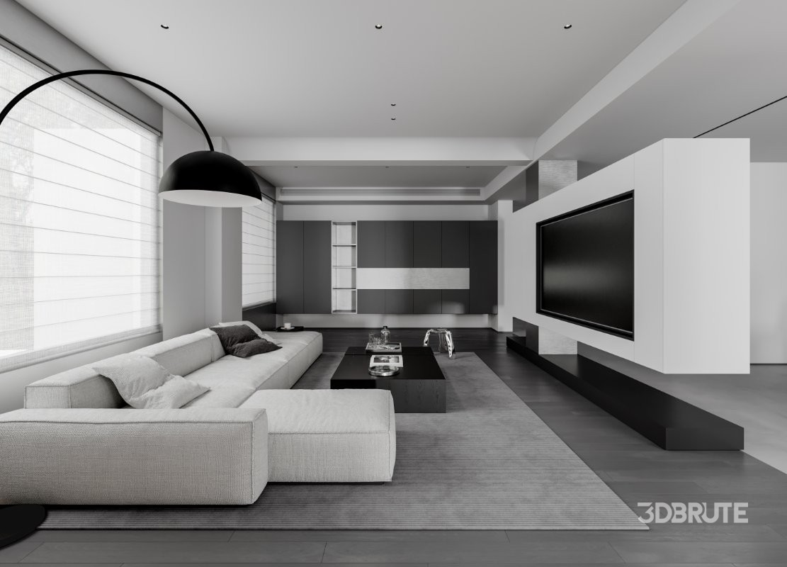 Modern living room and dining room interior scene Image 5
