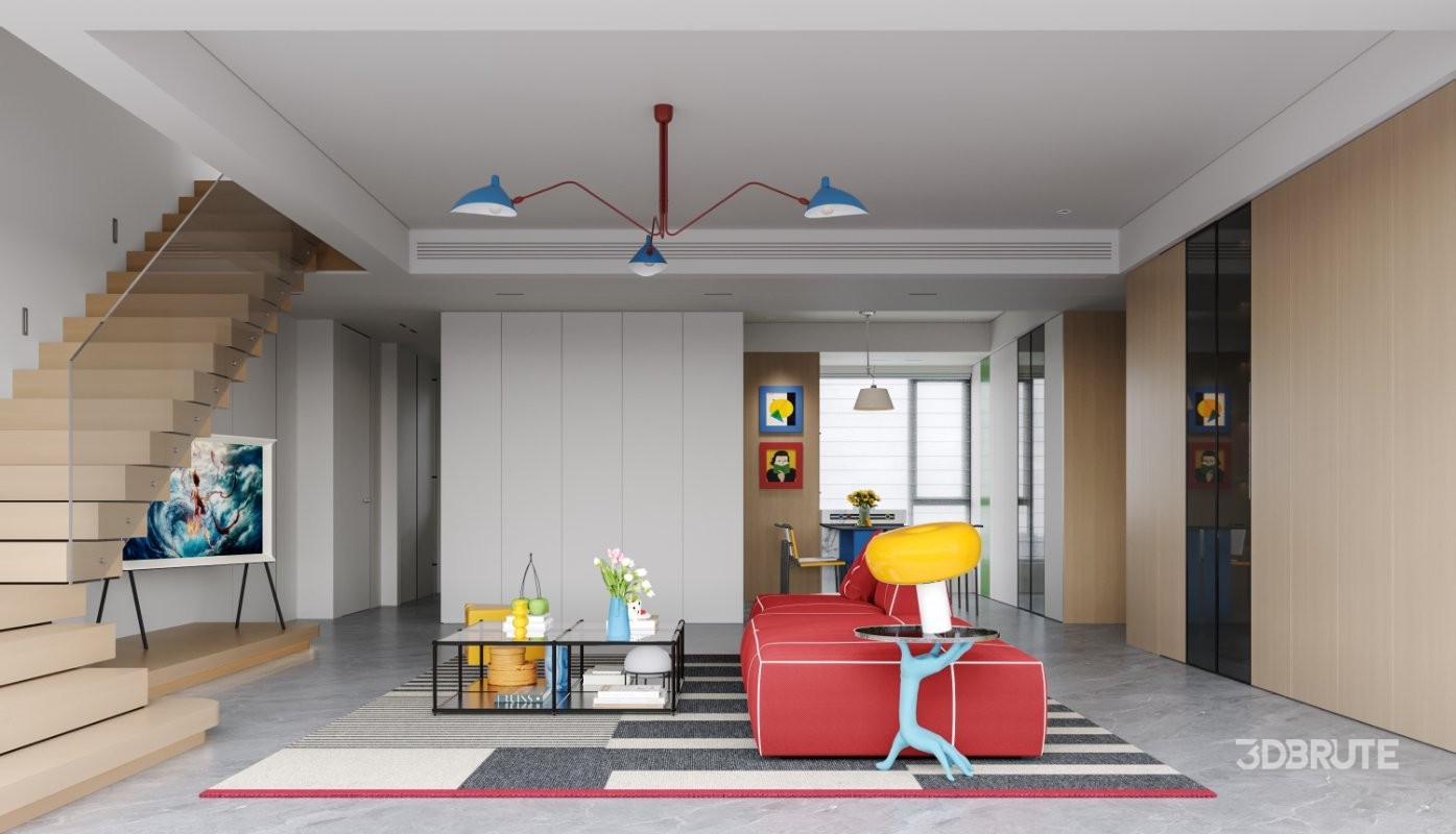 Modern living room and dining room interior scene Image 3