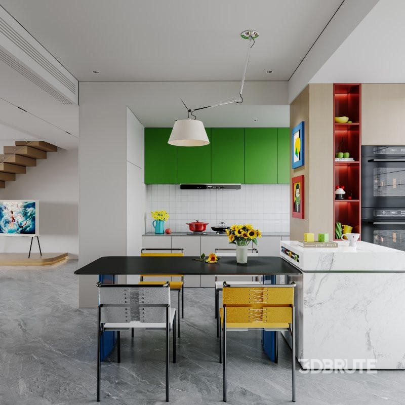 Modern living room and dining room interior scene Image 7