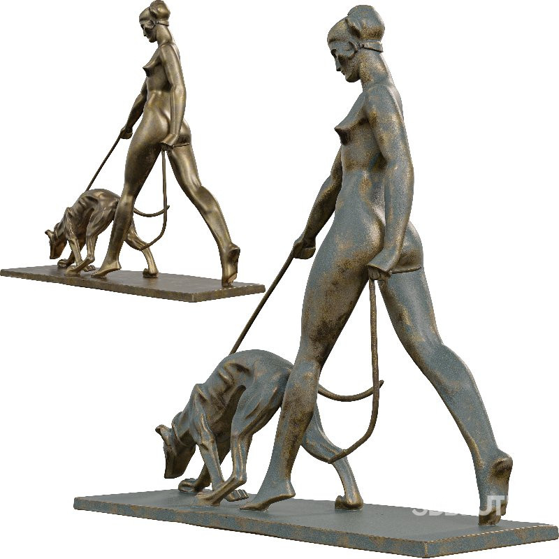 Bronze Human Walking Dog Sculpture Image 4