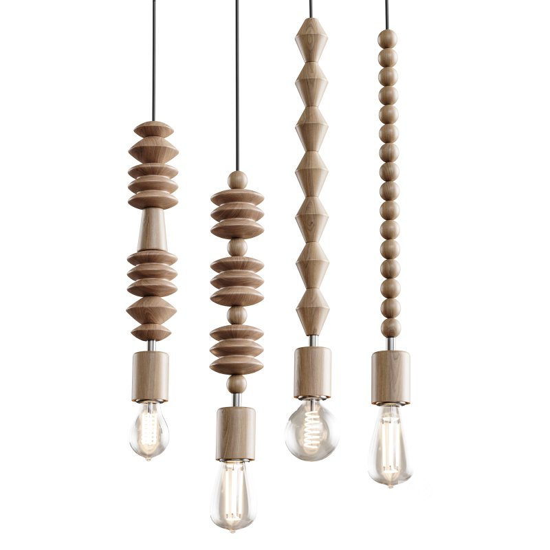 Nordic Wooden Geometric Beads Pendant Lamp Image 3