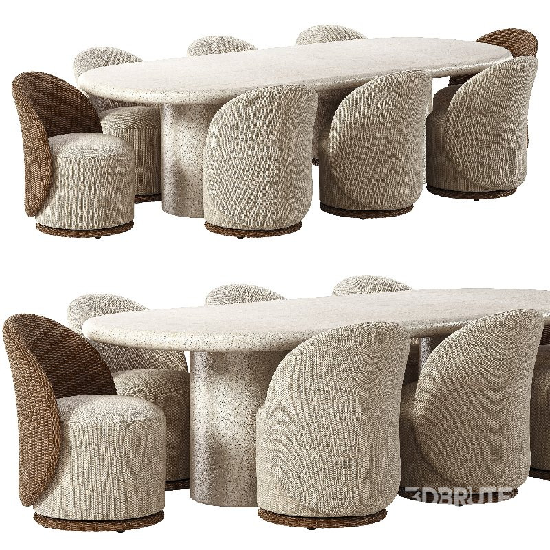 Quaid Outdoor Woven & Upholstered Dining Chair and Poole Outdoor Dining Table Image 6