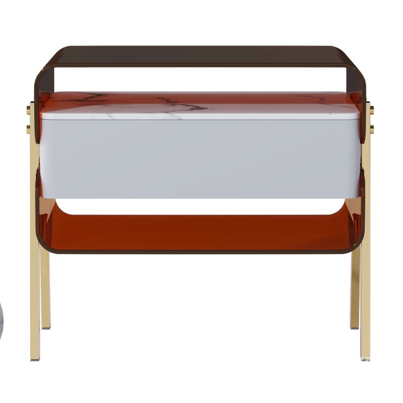 brown nightstand with lighting and wireless charging station Image 3