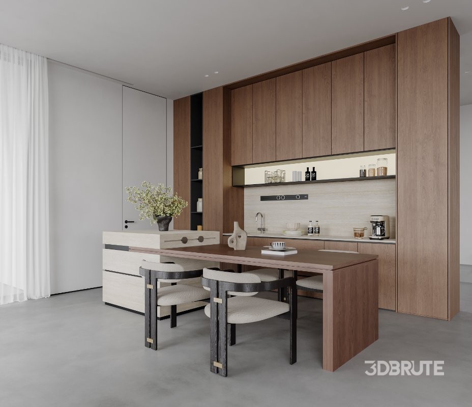 Modern living room and dining room office room interior scene Image 3