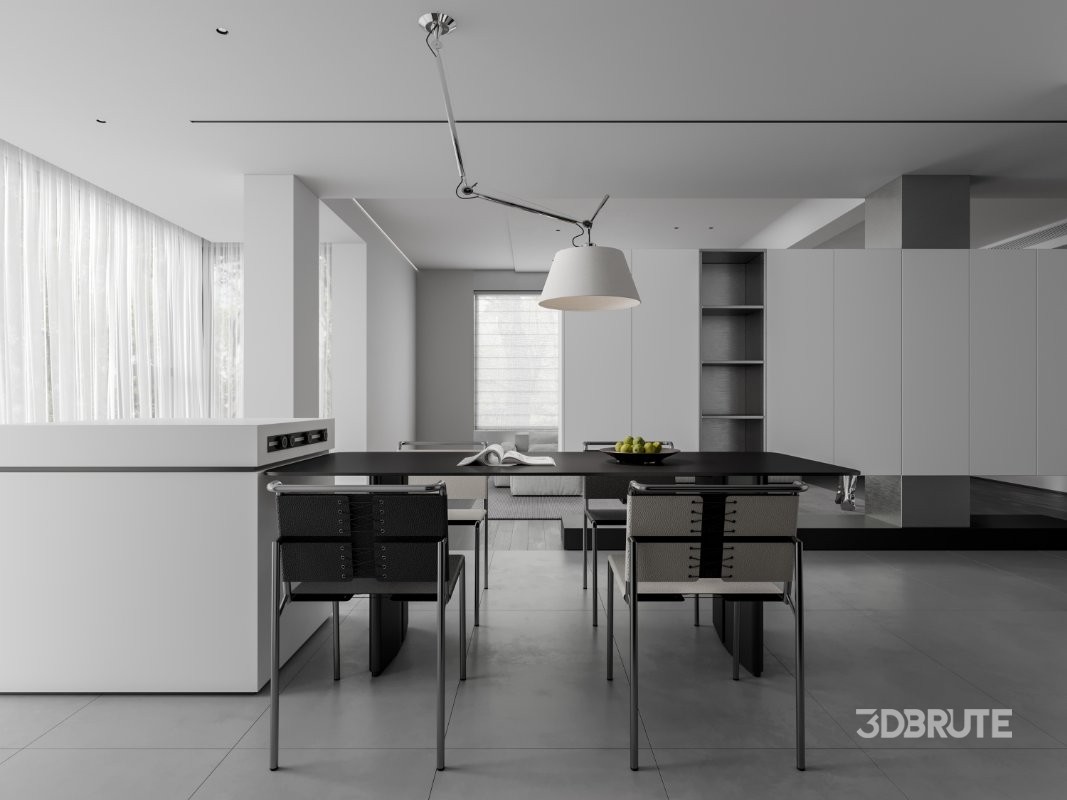 Modern living room and dining room interior scene Image 1