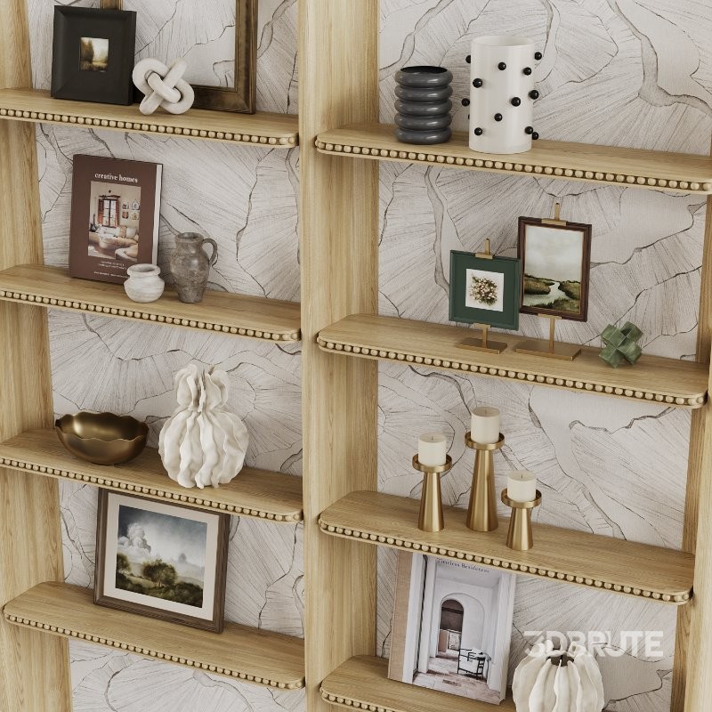 Wooden wall shelf unit with decor Image 3