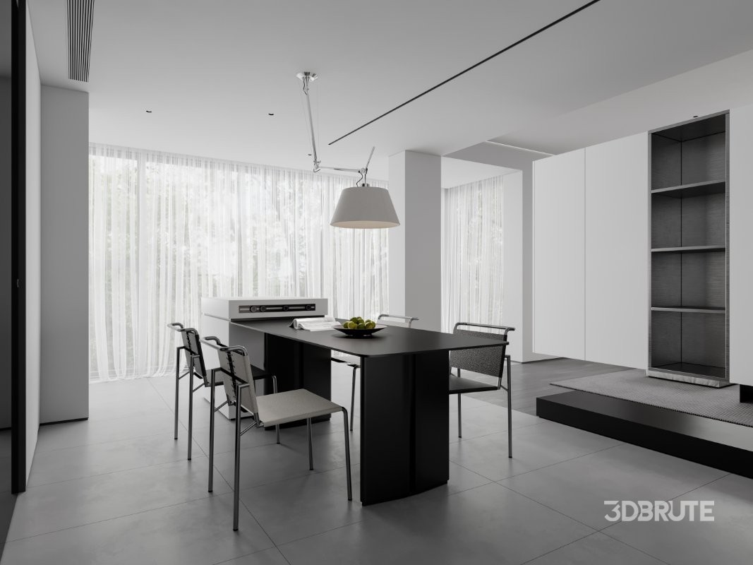 Modern living room and dining room interior scene Image 4