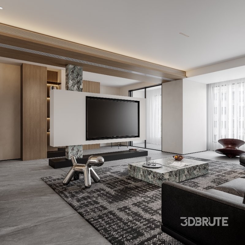 Modern living room and dining room interior scene Image 4