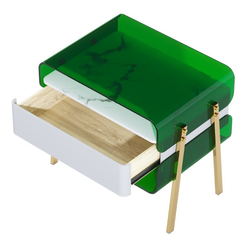 brown nightstand with lighting and wireless charging station Image 2