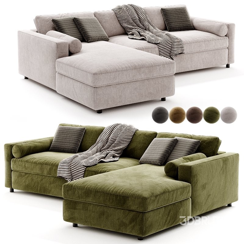 Aris Deep 2-Piece Bench Sectional Sofa with Chaise Lounge Image 2