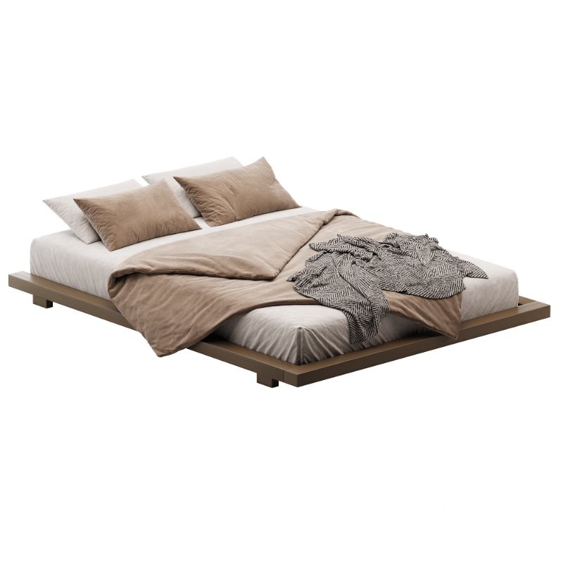 Japanese Style Walnut Queen Floor Bed Image 2