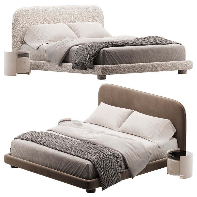 Flore Boucle Round Shaped Headboard Bed Frame Image 1