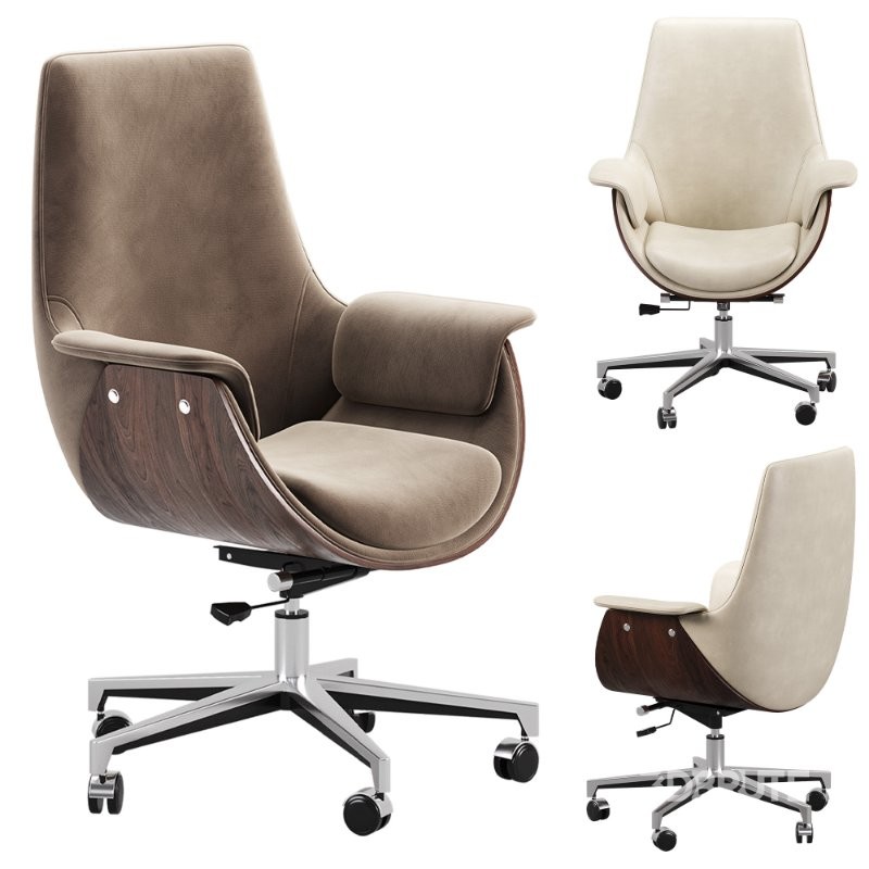 Gray Leather Modern Home Office Chair Image 7