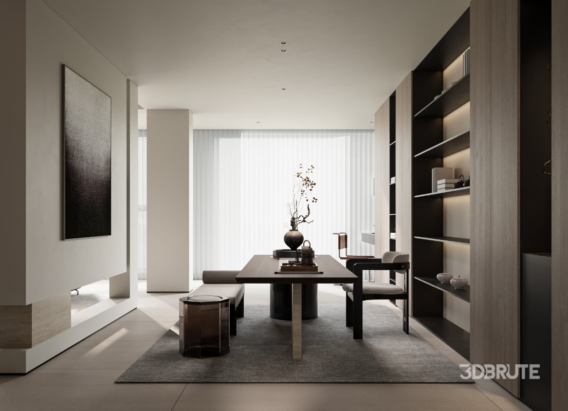 Modern living room and dining room interior scene Image 4