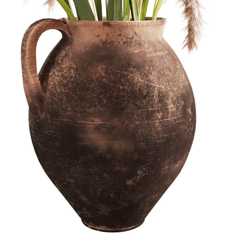 Handcrafted Earthenware Jug with Dried Pampas Image 1