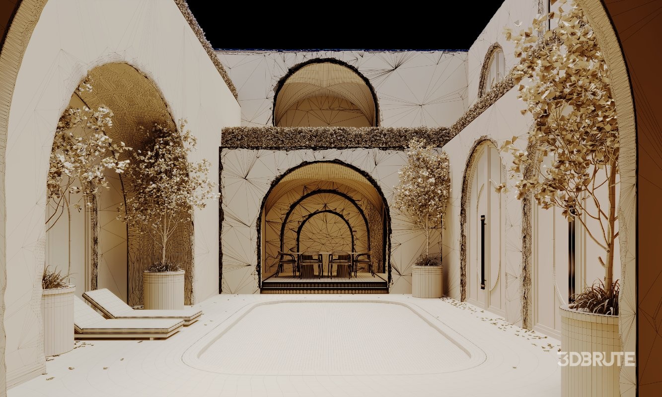 Elegant Moroccan–Mediterranean Courtyard Pool Image 2