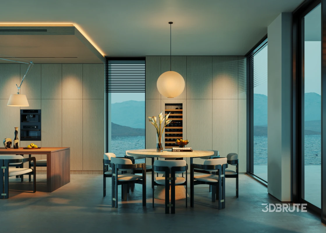Modern villa living room and dining room interior Image 3