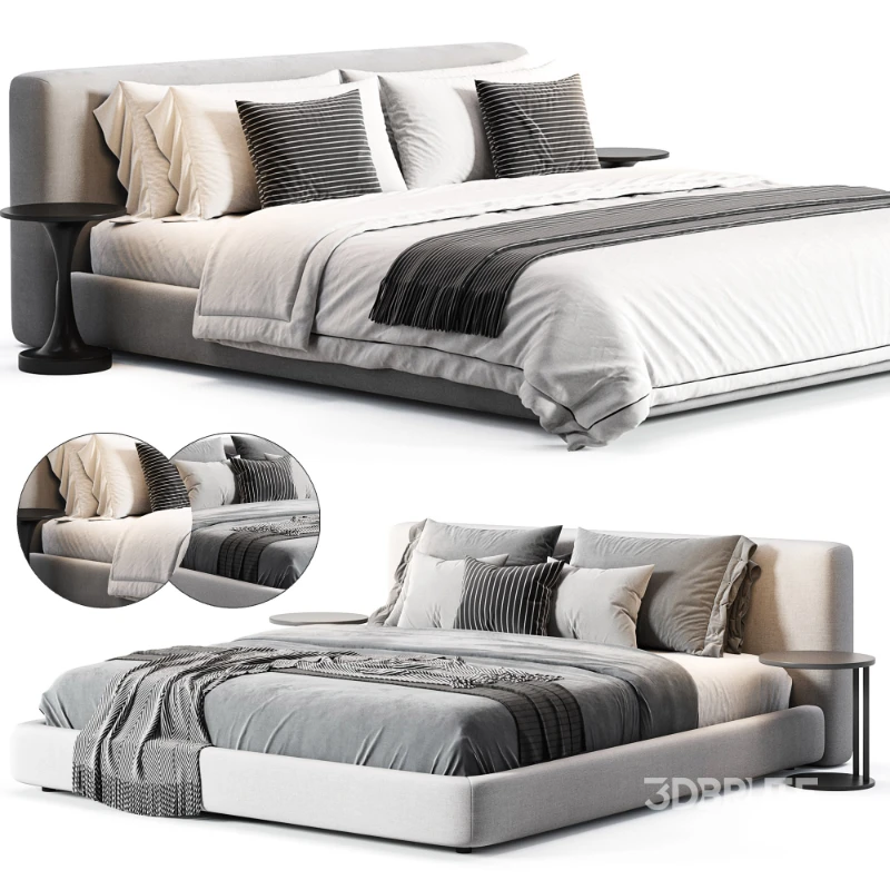 Amabilis Gray Cotton Linen Gray Fabric Contemporary Rectangular Headboard Bed Image 2