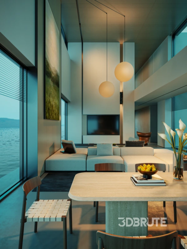 Modern villa living room and dining room interior Image 7