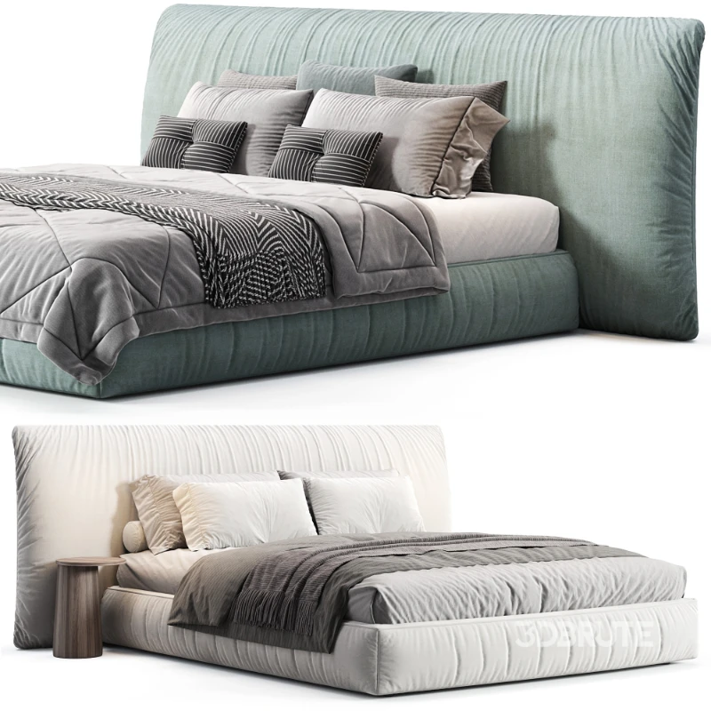 Alix Blue Cotton Linen Fabric Wide Headboard Luxury Bed Image 1