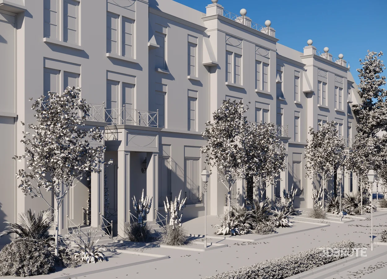 Neoclassical Townhouse Exterior Visualization – Full 3D Scene Image 2