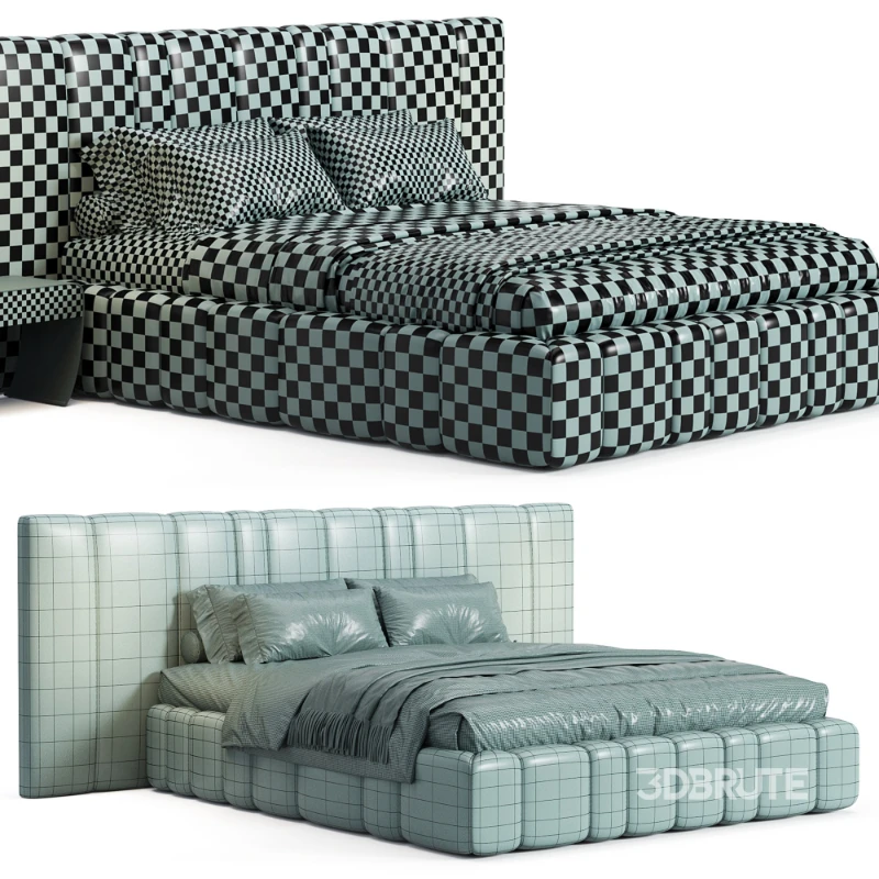 Areli Gray Blue Velvet Luxury Wide Headboard Bed Image 4