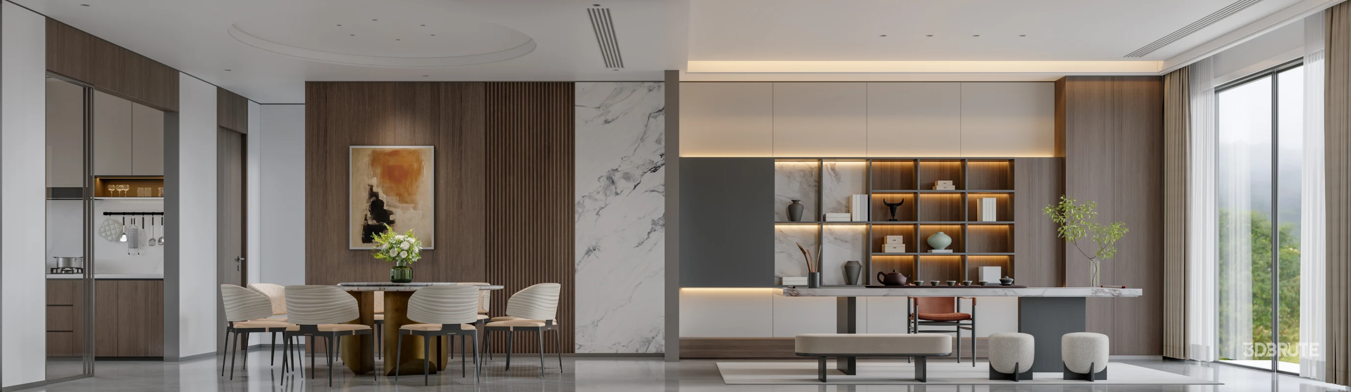 Modern villa living room and dining room interior Image 5