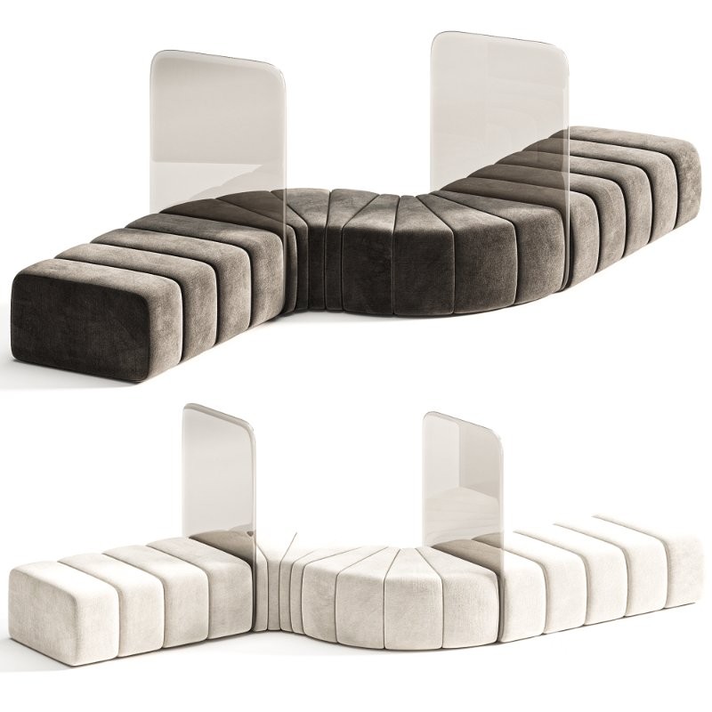 Bla Station Bob Curved Module Pouf with Plexiglass Divider Image 2