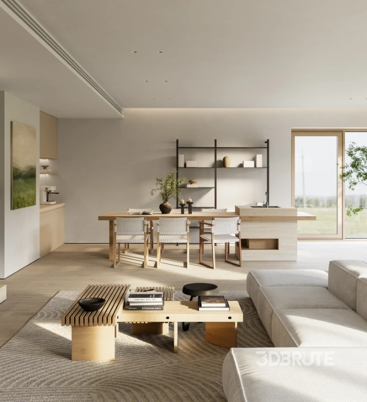Modern living room and dining room interior scene Image 10