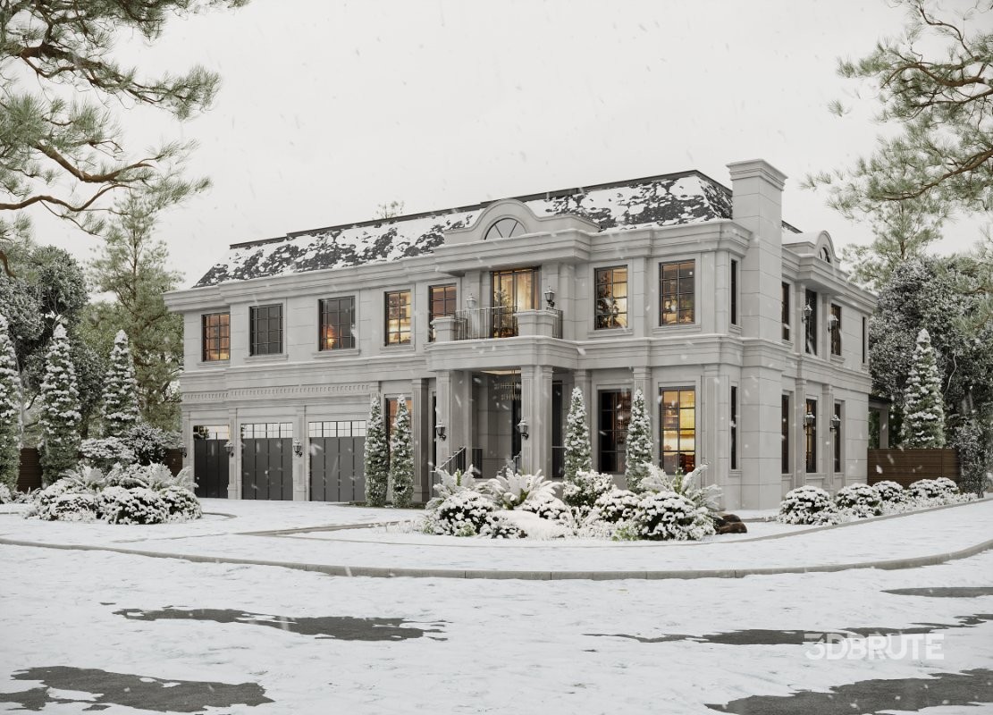 Neoclassical Villa Exterior Full 3D Scene Summer and Winter Image 7