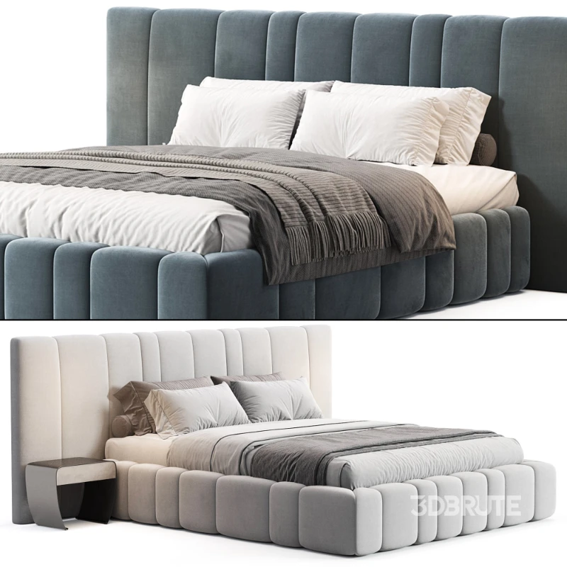 Areli Gray Blue Velvet Luxury Wide Headboard Bed Image 5