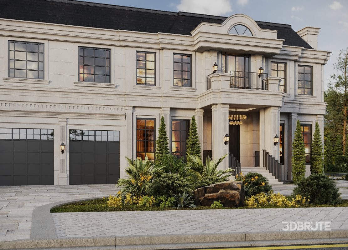 Neoclassical Villa Exterior Full 3D Scene Summer and Winter Image 4