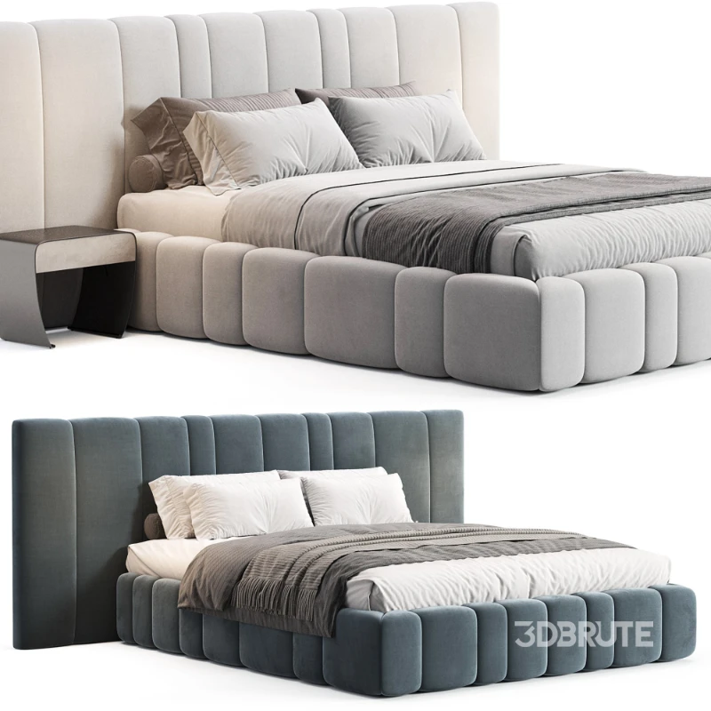 Areli Gray Blue Velvet Luxury Wide Headboard Bed Image 1