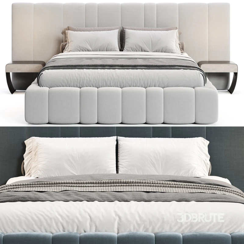 Areli Gray Blue Velvet Luxury Wide Headboard Bed Image 3