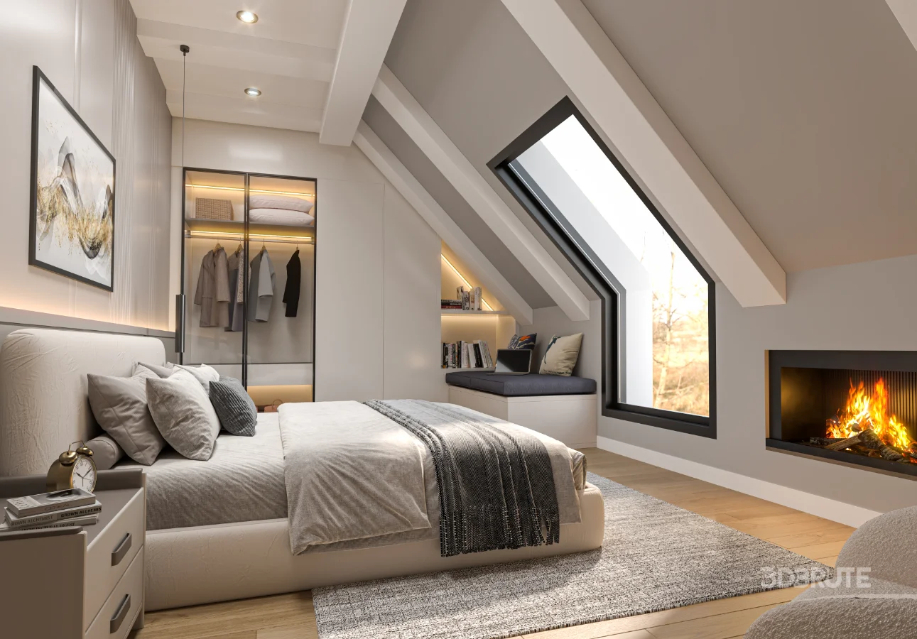 Cozy Modern Attic Bedroom Image 1