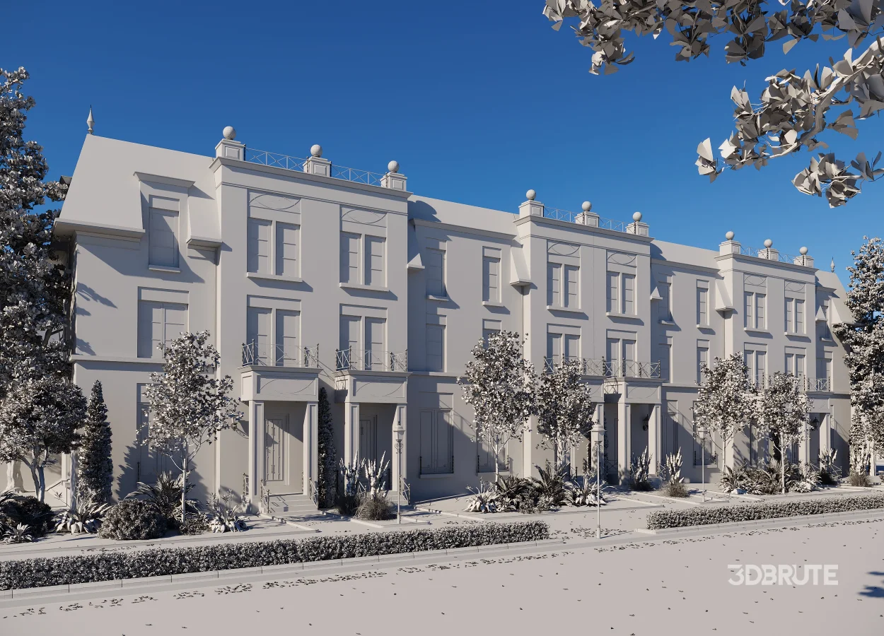 Neoclassical Townhouse Exterior Visualization – Full 3D Scene Image 1