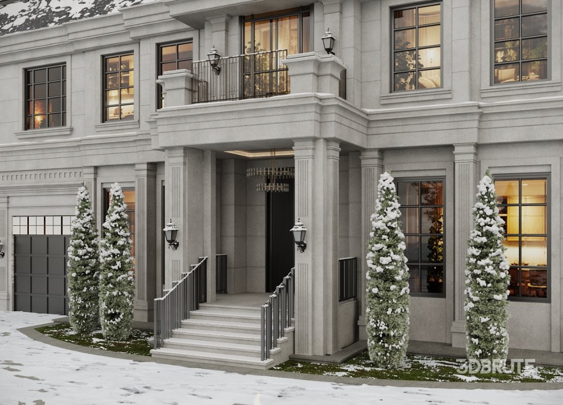 Neoclassical Villa Exterior Full 3D Scene Summer and Winter Image 6