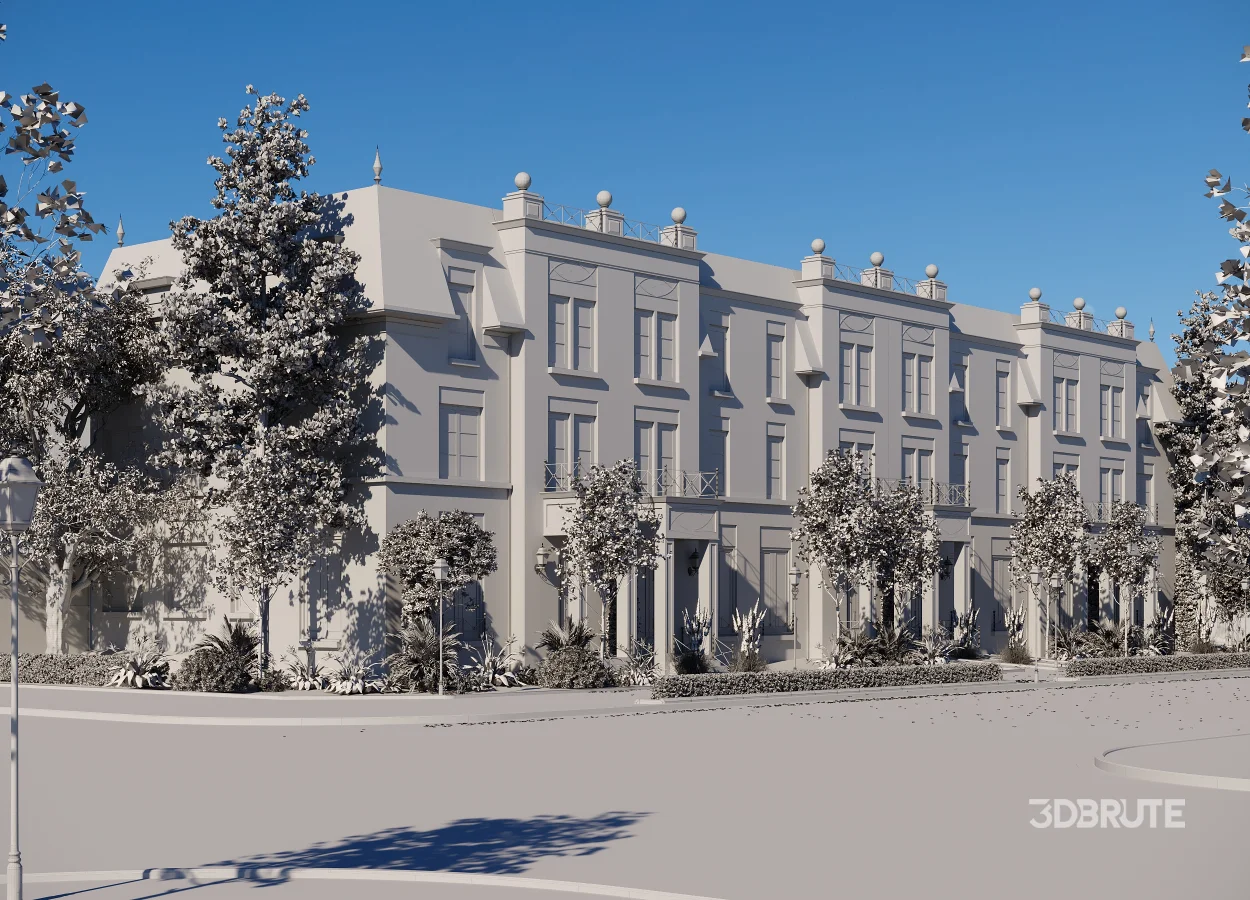 Neoclassical Townhouse Exterior Visualization – Full 3D Scene Image 6