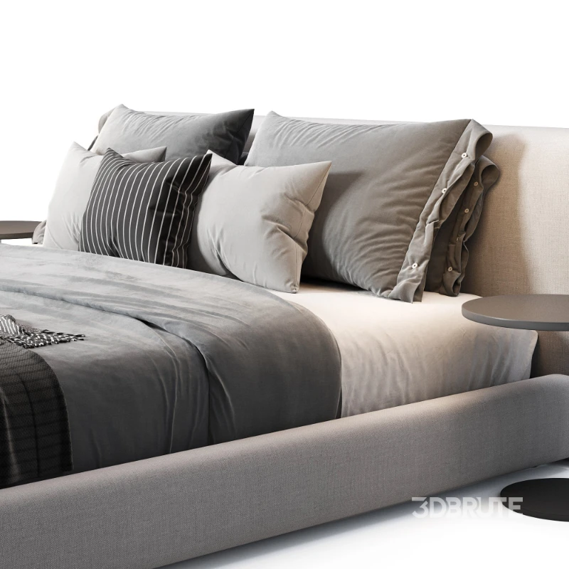 Amabilis Gray Cotton Linen Gray Fabric Contemporary Rectangular Headboard Bed Image 5