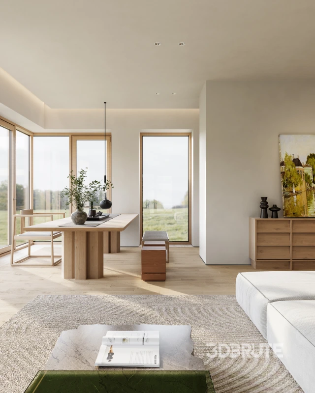 Modern living room and dining room interior scene Image 7